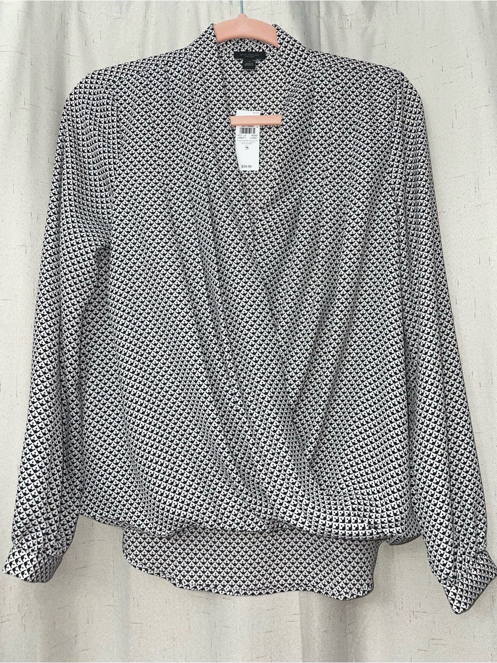 Ann Taylor Factory Black and White Geometric Wrap-Style Blouse